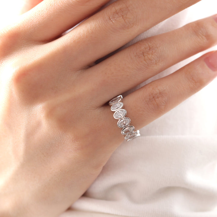 Oval - Cut Lab Diamond Bezel 2/3 Eternity Ring - FIORESE JEWELRY