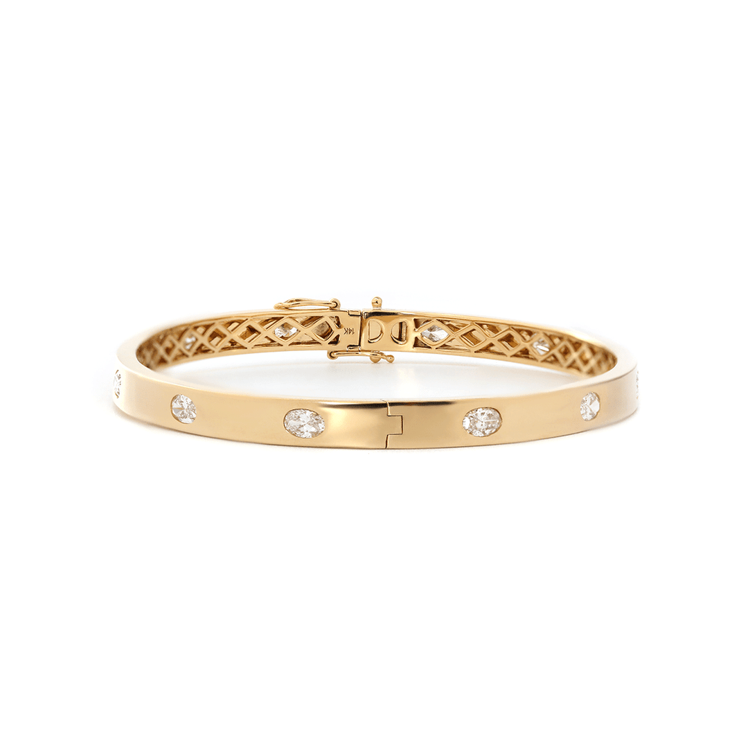 Oval Cut Lab Diamond Bezel - Set Bangle Bracelet - FIORESE JEWELRY