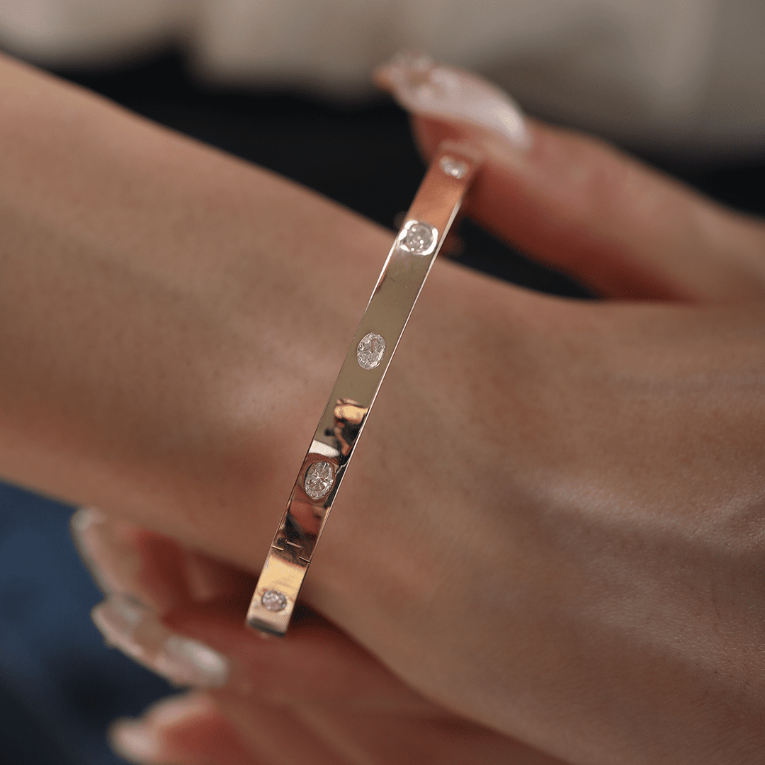 Oval Cut Lab Diamond Bezel - Set Bangle Bracelet - FIORESE JEWELRY