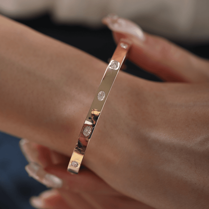 Oval Cut Lab Diamond Bezel - Set Bangle Bracelet - FIORESE JEWELRY