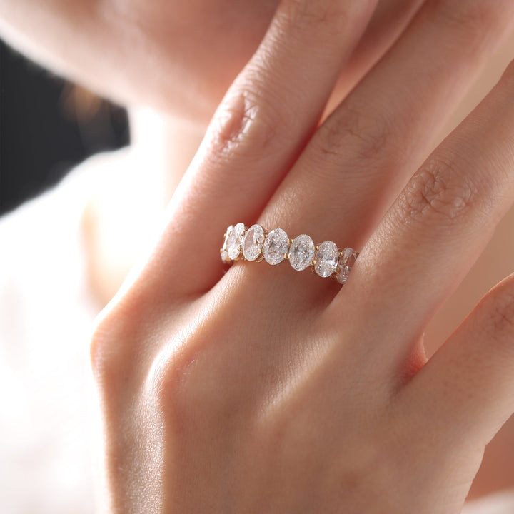 Oval - Cut Lab Diamond Eternity Ring with Shared Prong Basket - FIORESE JEWELRY