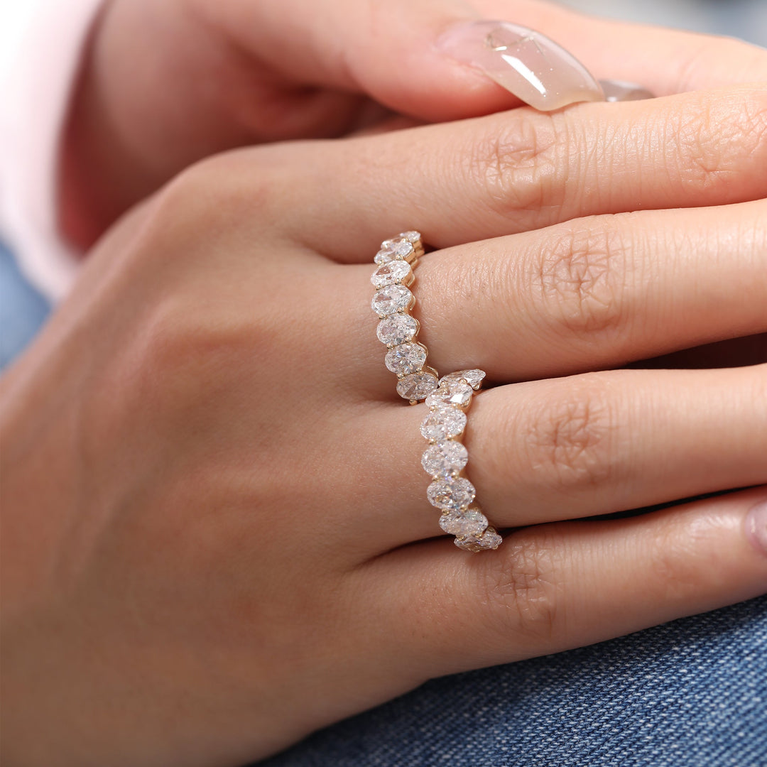 Oval - Cut Lab Diamond Half Eternity Ring with Shared Prong Setting - FIORESE JEWELRY