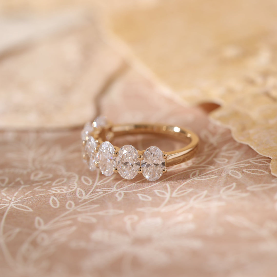 Oval - Cut Lab Diamond Half Eternity Ring with Shared Prong Setting - FIORESE JEWELRY