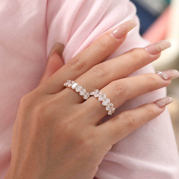 Oval - Cut Lab Diamond Half Eternity Ring with Shared Prong Setting - FIORESE JEWELRY