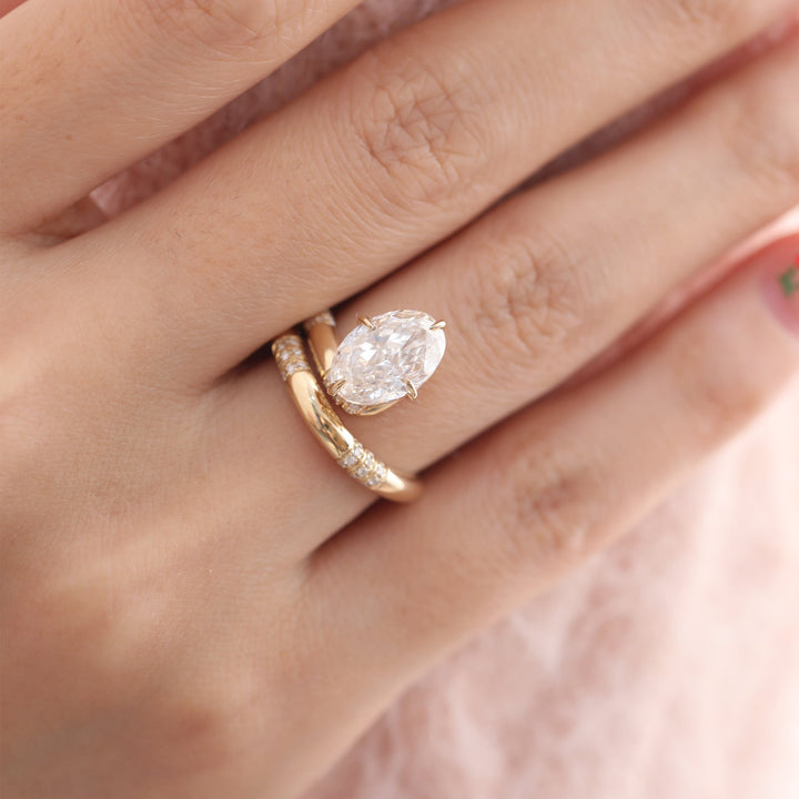 Oval Cut Lab Diamond Wrap Ring with Pavé Accents - FIORESE JEWELRY