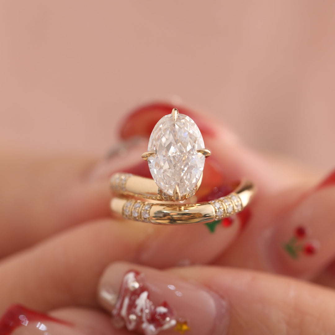 Oval Cut Lab Diamond Wrap Ring with Pavé Accents - FIORESE JEWELRY
