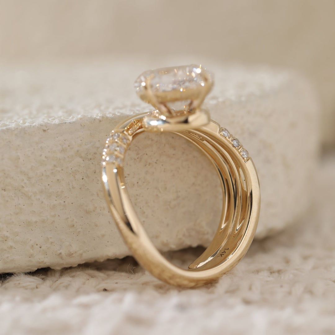 Oval Cut Lab Diamond Wrap Ring with Pavé Accents - FIORESE JEWELRY