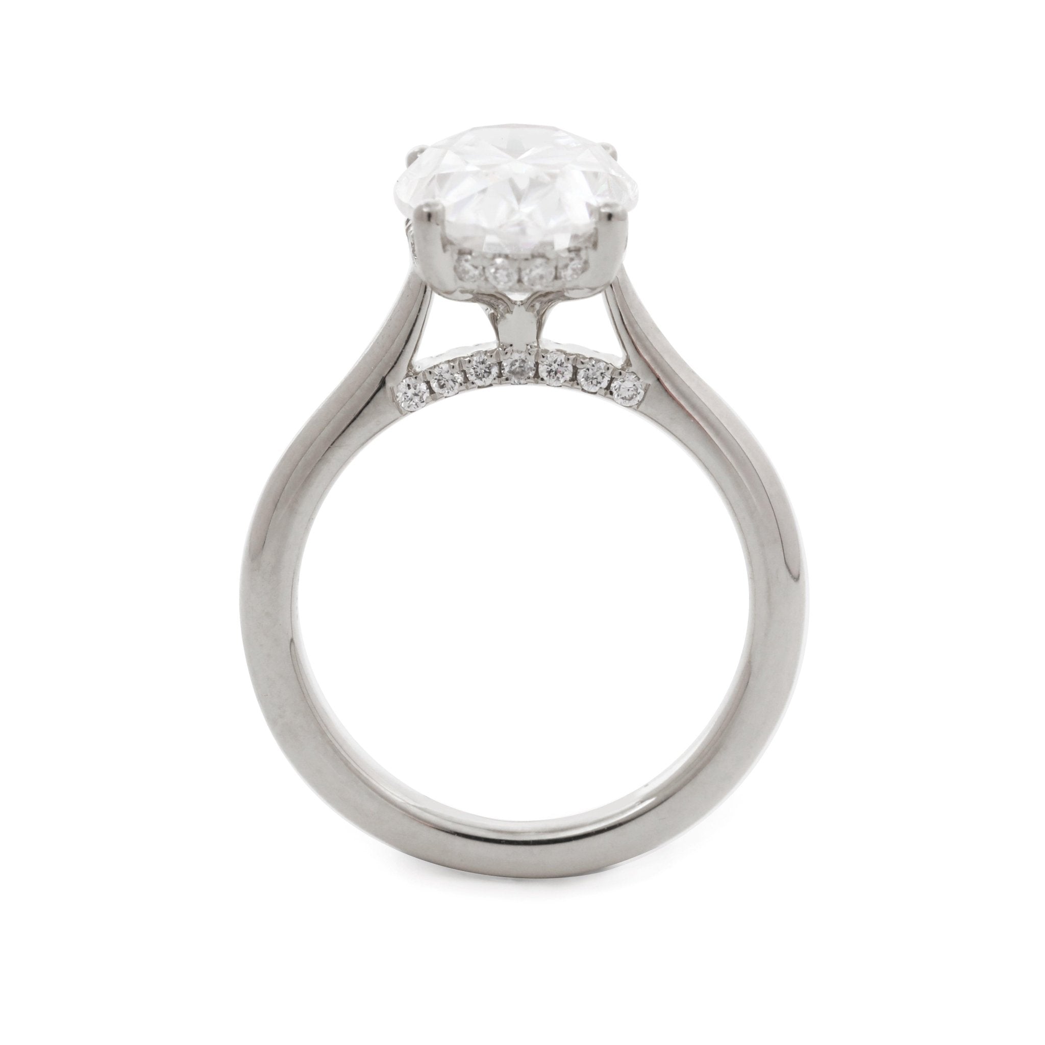 Oval Lab Diamond 4-Round Prong Hidden Halo Cathedral Bridal Set — Engagement Ring with Oval Lab Diamond Half Eternity Shared-Prong Band