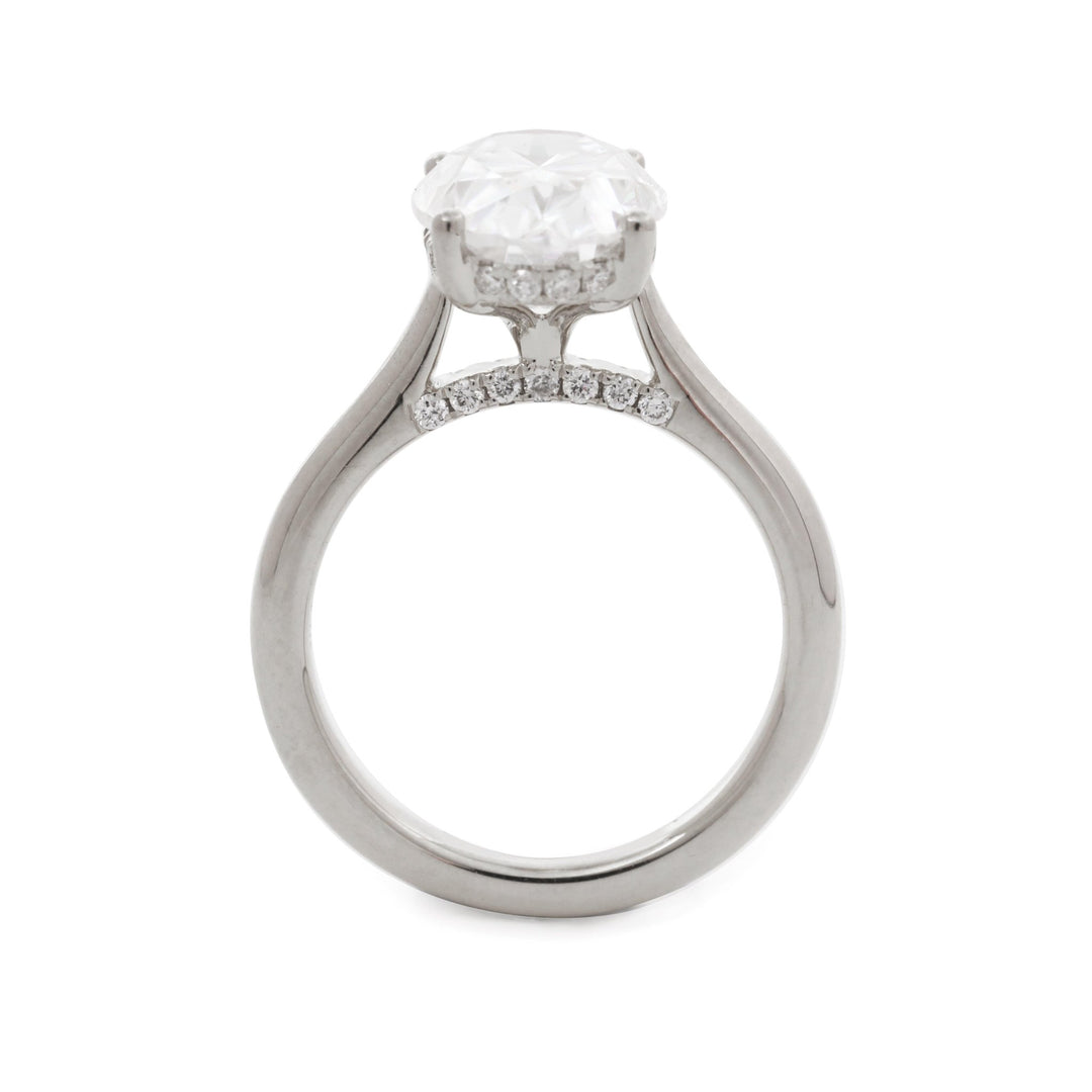 Oval Lab Diamond 4 - Round Prong Hidden Halo Cathedral Bridal Set — Engagement Ring with Oval Lab Diamond Half Eternity Shared - Prong Band - FIORESE JEWELRY