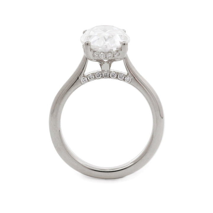 Oval Lab Diamond 4 - Round Prong Hidden Halo Cathedral Bridal Set — Engagement Ring with Oval Lab Diamond Half Eternity Shared - Prong Band - FIORESE JEWELRY