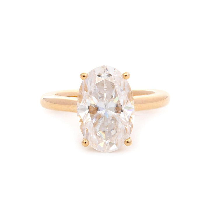 Oval Lab Diamond 4 - Round Prong Hidden Halo Cathedral Bridal Set — Engagement Ring with Oval Lab Diamond Half Eternity Shared - Prong Band - FIORESE JEWELRY