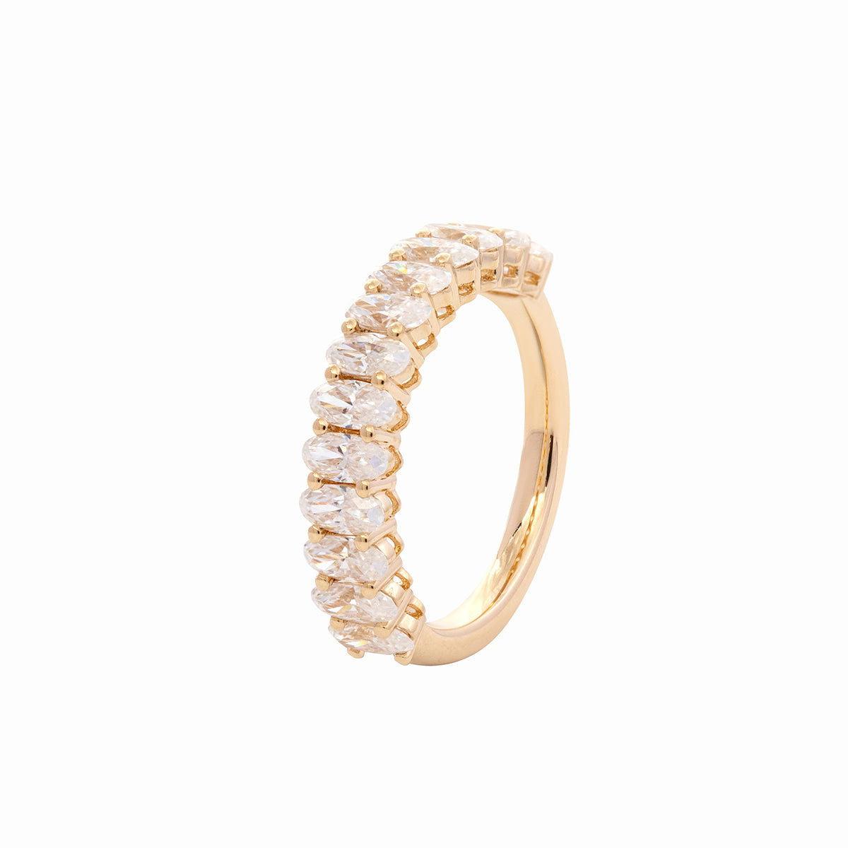 Oval Lab Diamond 4-Round Prong Hidden Halo Cathedral Bridal Set — Engagement Ring with Oval Lab Diamond Half Eternity Shared-Prong Band