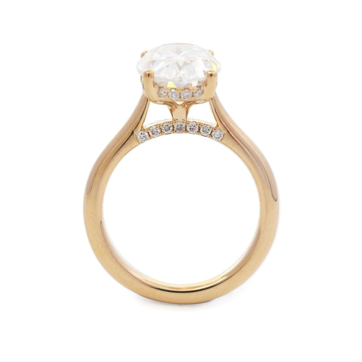 Oval Lab Diamond 4 - Round Prong Hidden Halo Cathedral Bridal Set — Engagement Ring with Oval Lab Diamond Half Eternity Shared - Prong Band - FIORESE JEWELRY