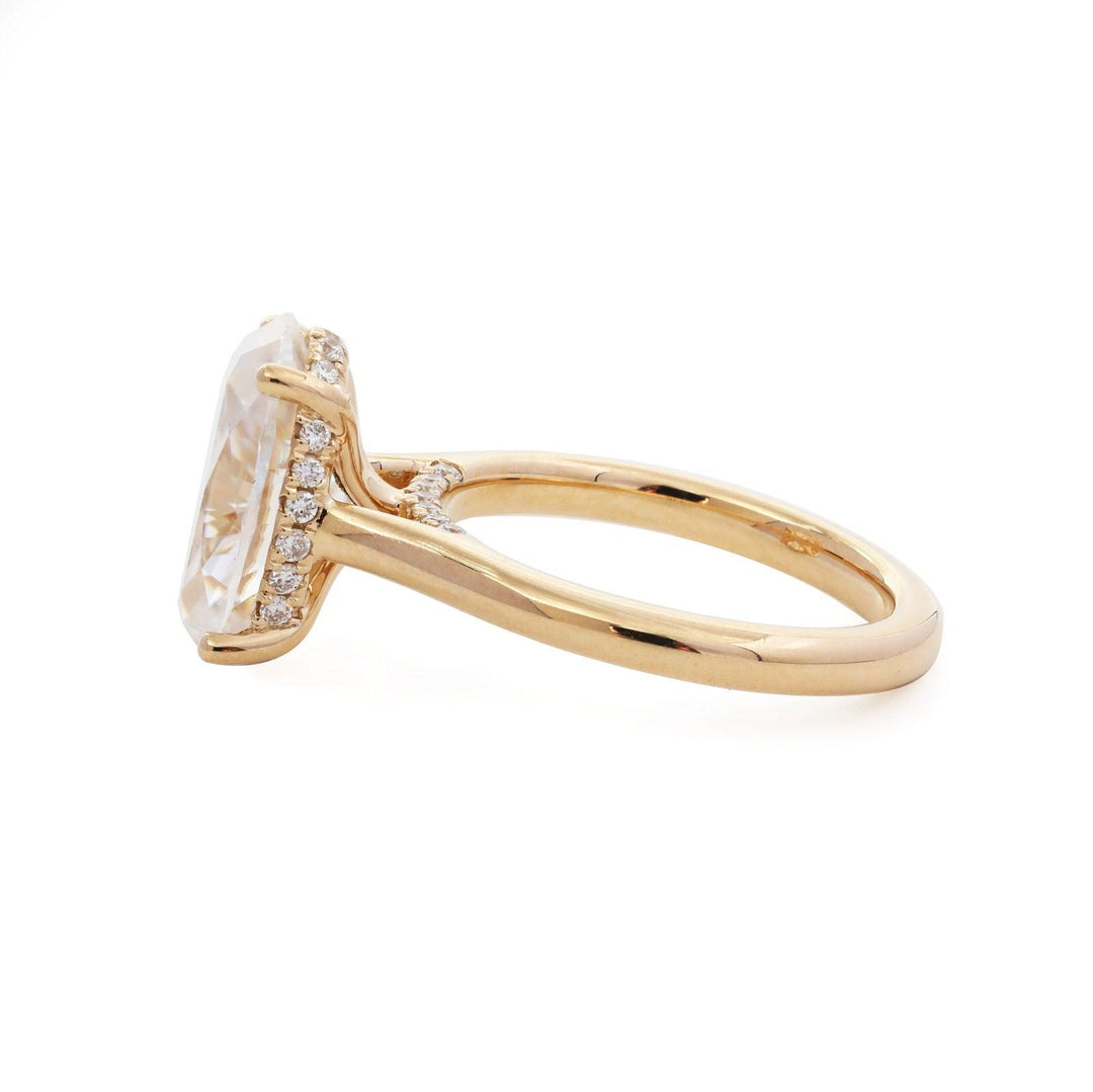 Oval Lab Diamond 4 - Round Prong Hidden Halo Cathedral Bridal Set — Engagement Ring with Oval Lab Diamond Half Eternity Shared - Prong Band - FIORESE JEWELRY