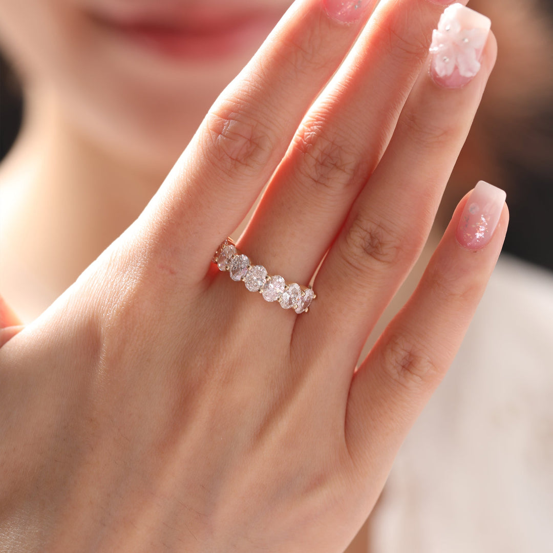 Oval Lab Diamond Half Eternity Ring with Shared Prong Setting - FIORESE JEWELRY