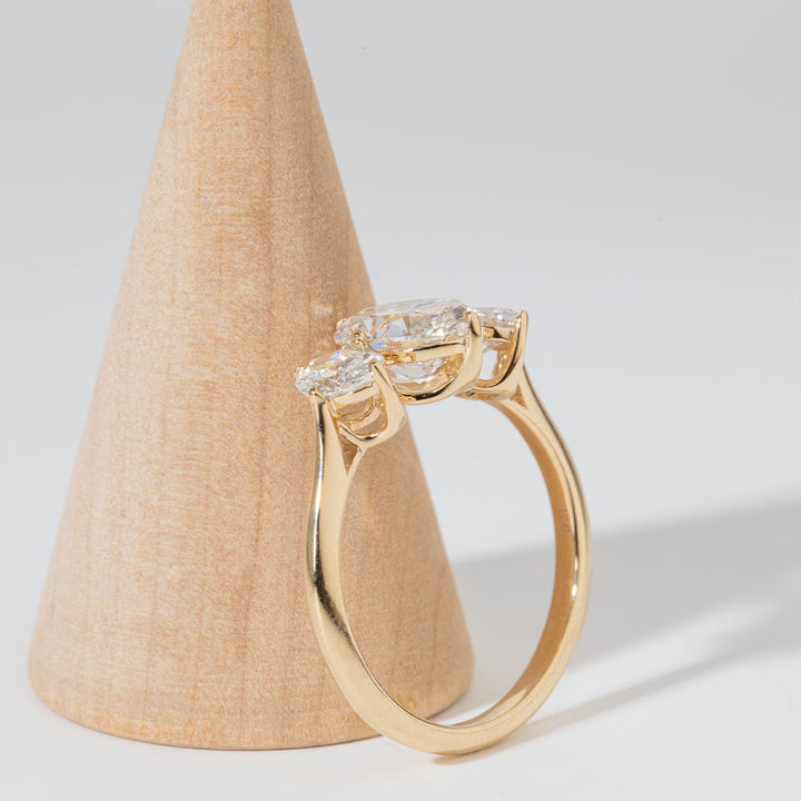 Oval Lab Diamond Three - Stone Ring with 4 - Claw Basket Setting - FIORESE JEWELRY