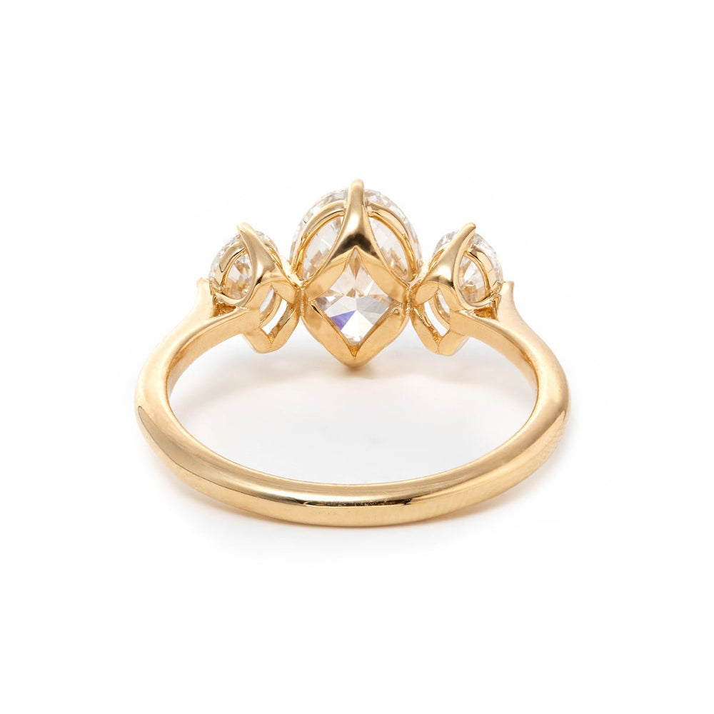 Oval Lab Diamond Three - Stone Ring with 4 - Claw Basket Setting - FIORESE JEWELRY