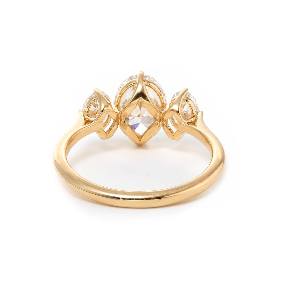 Oval Lab Diamond Three - Stone Ring with 4 - Claw Basket Setting - FIORESE JEWELRY