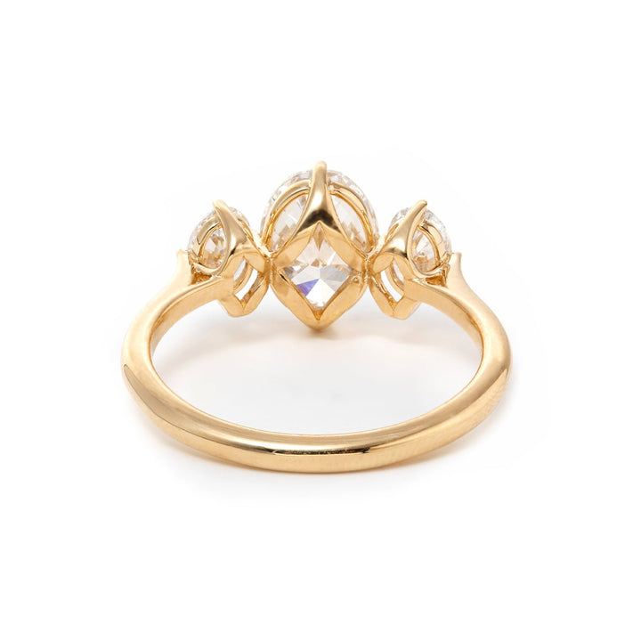 Oval Lab Diamond Three - Stone Ring with 4 - Claw Basket Setting - FIORESE JEWELRY