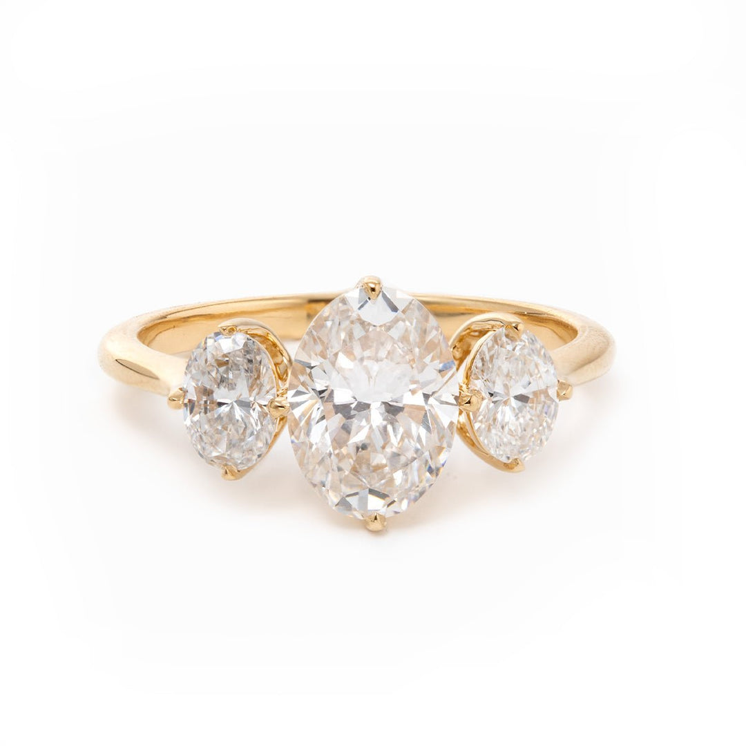 Oval Lab Diamond Three - Stone Ring with 4 - Claw Basket Setting - FIORESE JEWELRY
