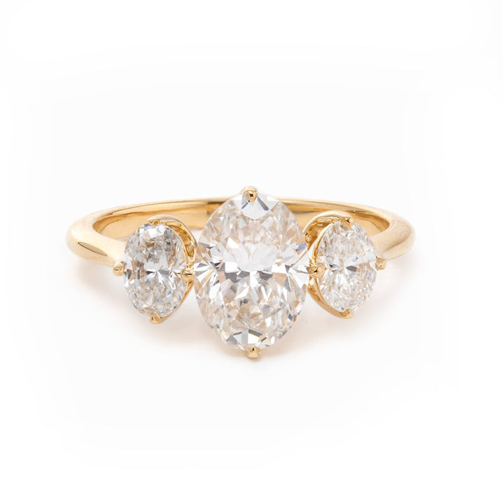Oval Lab Diamond Three - Stone Ring with 4 - Claw Basket Setting - FIORESE JEWELRY