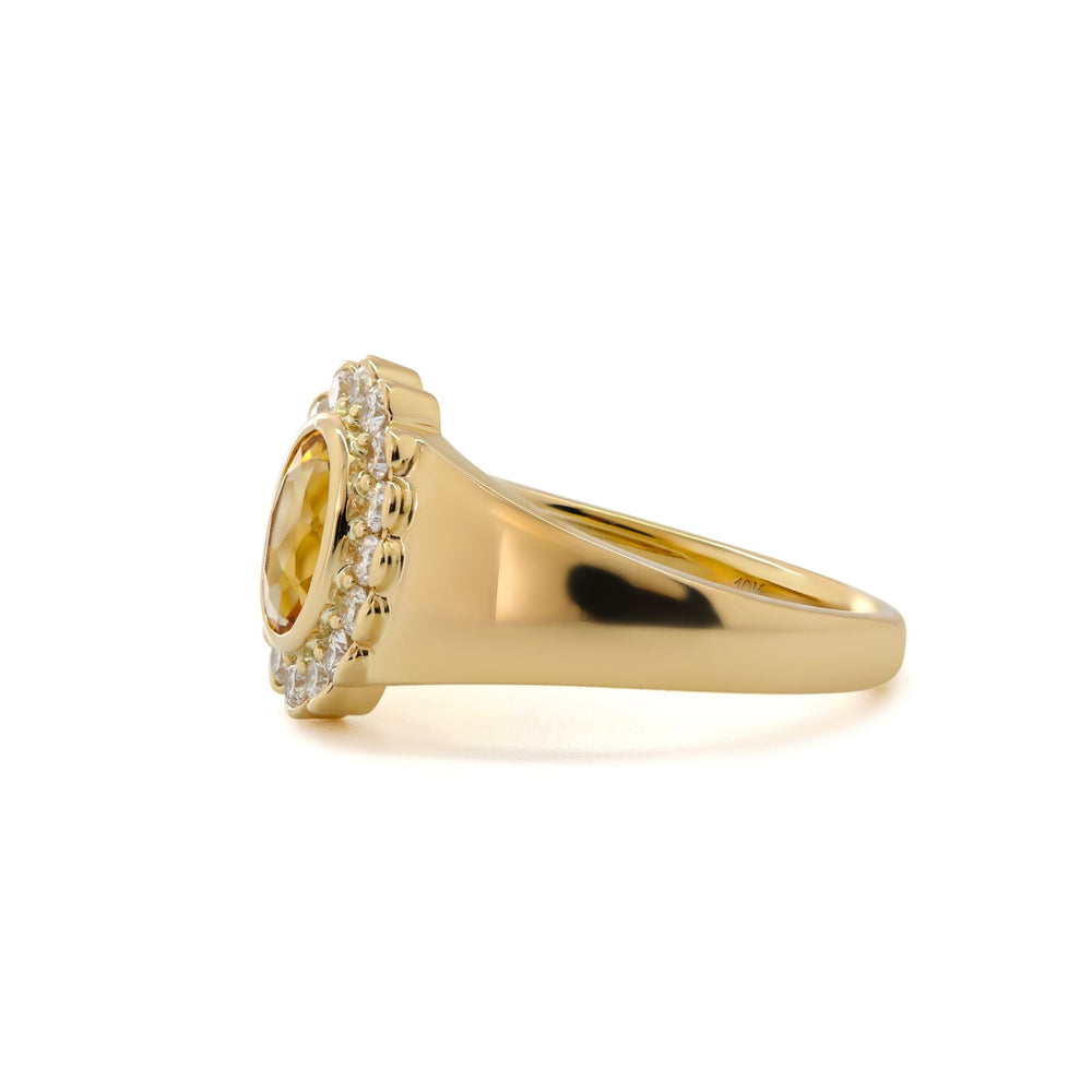 Oval Natural Citrine Flower Ring with Round Diamond Halo — Art Nouveau Nature-Inspired - FIORESE JEWELRY