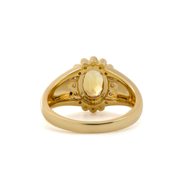 Oval Natural Citrine Flower Ring with Round Diamond Halo — Art Nouveau Nature-Inspired - FIORESE JEWELRY
