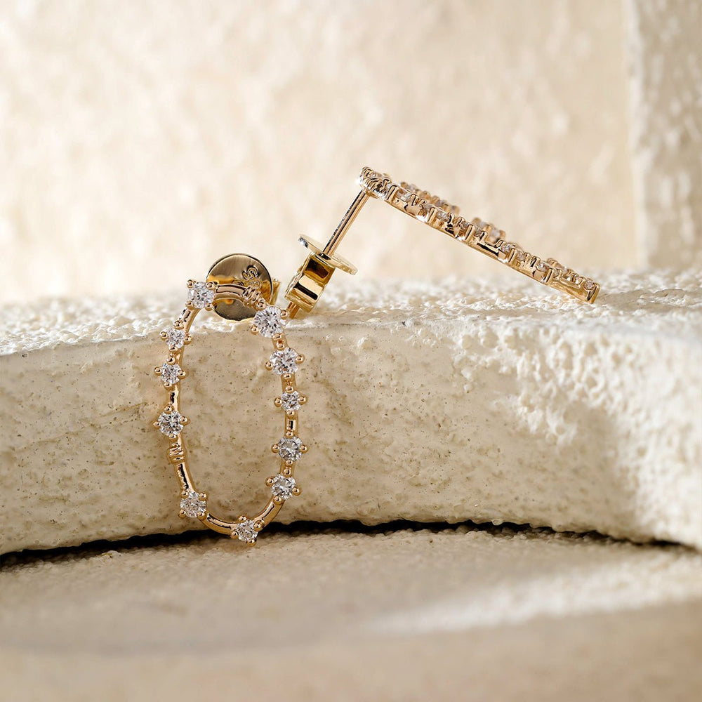 Oval Spaced Diamond Hoop Earrings - FIORESE JEWELRY