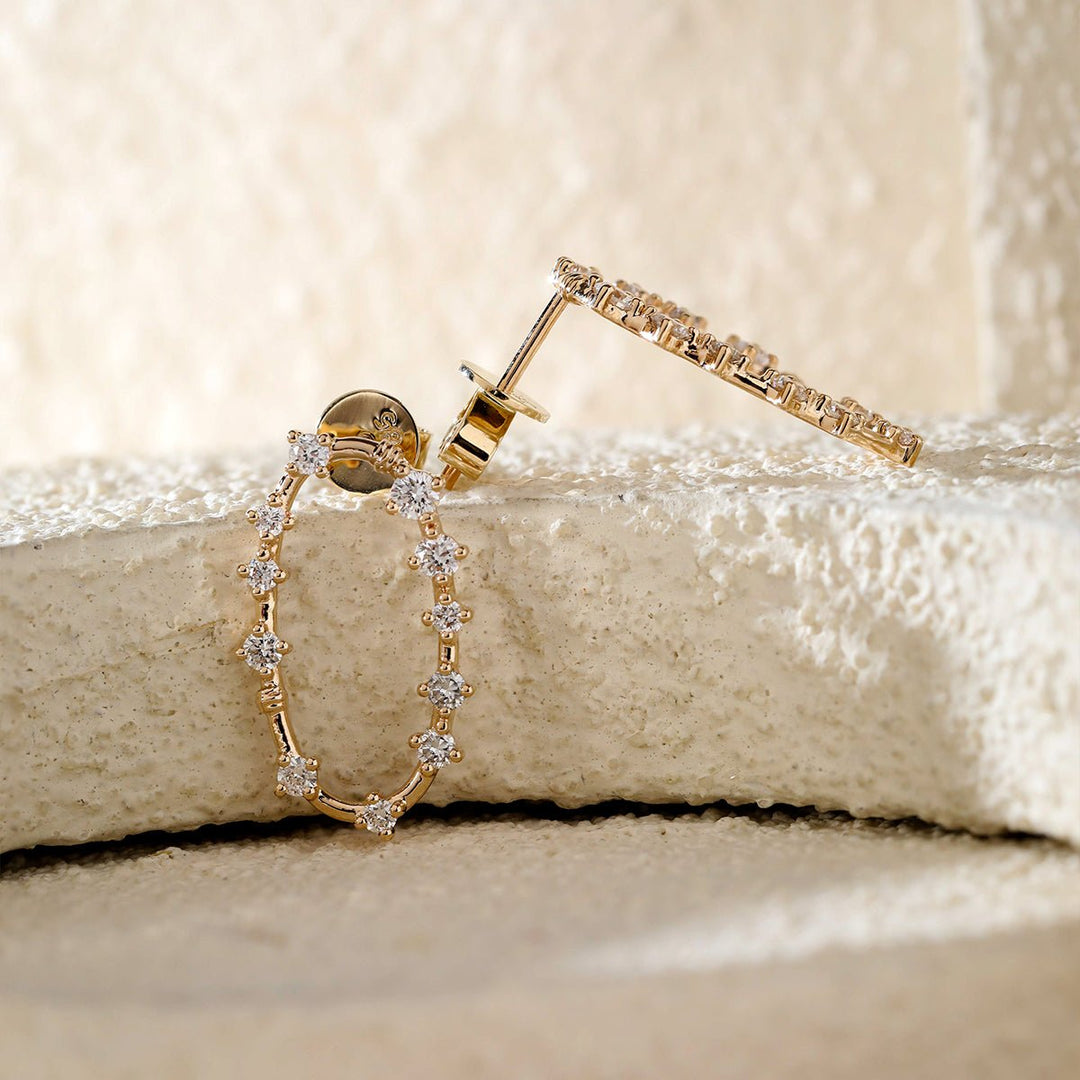 Oval Spaced Diamond Hoop Earrings - FIORESE JEWELRY