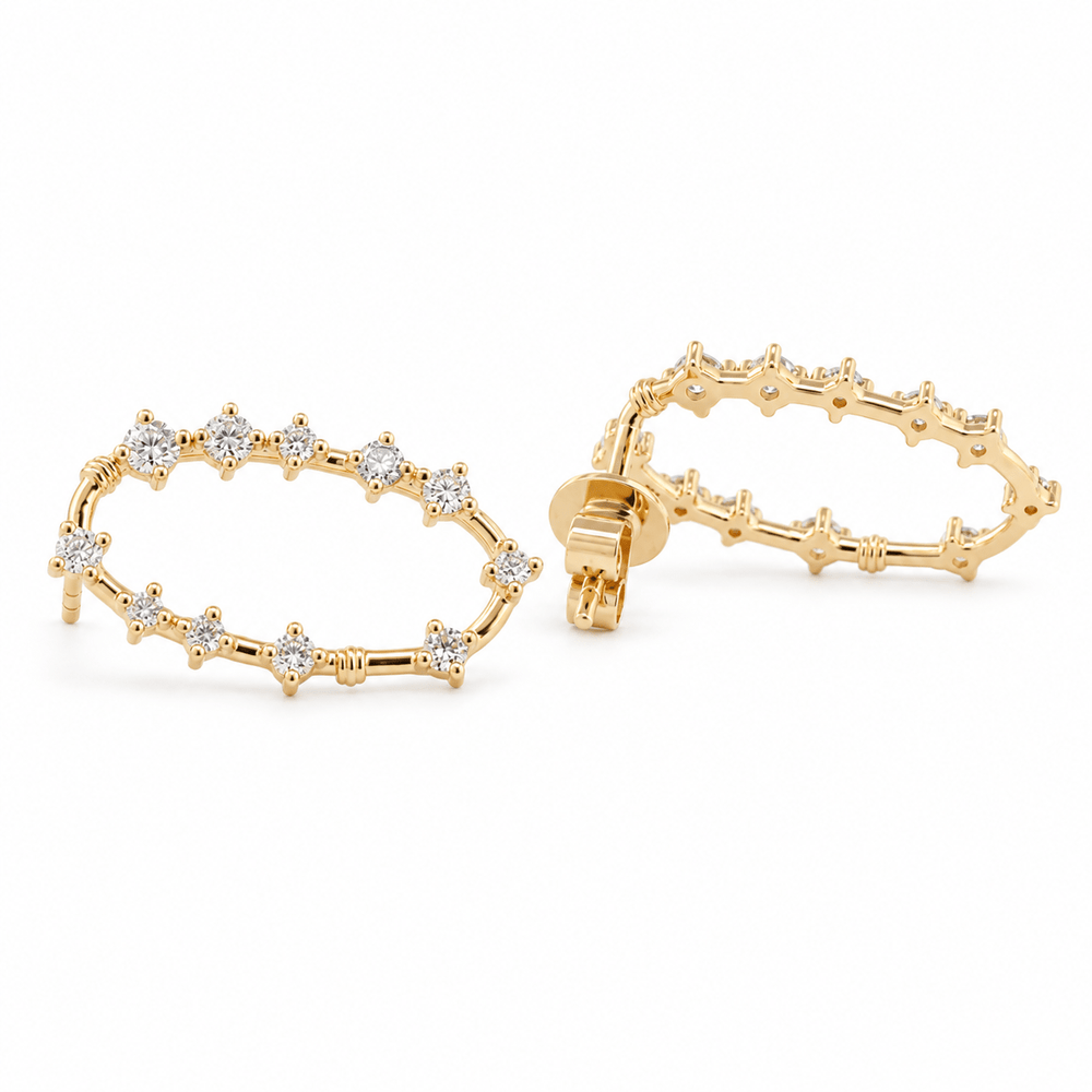 Oval Spaced Diamond Hoop Earrings - FIORESE JEWELRY