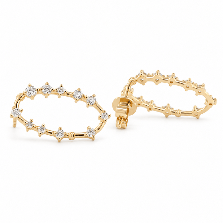 Oval Spaced Diamond Hoop Earrings - FIORESE JEWELRY