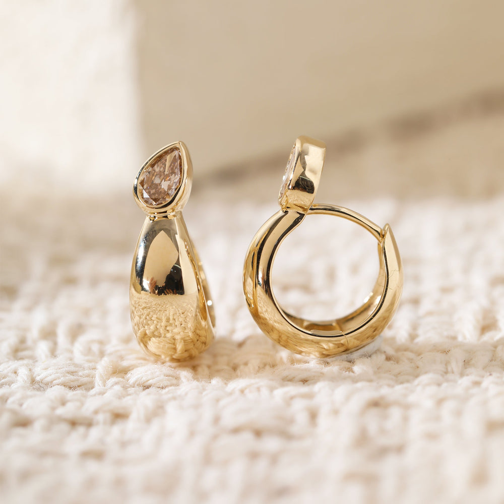 Pear Brown Diamond Bezel Huggie Earrings - FIORESE JEWELRY