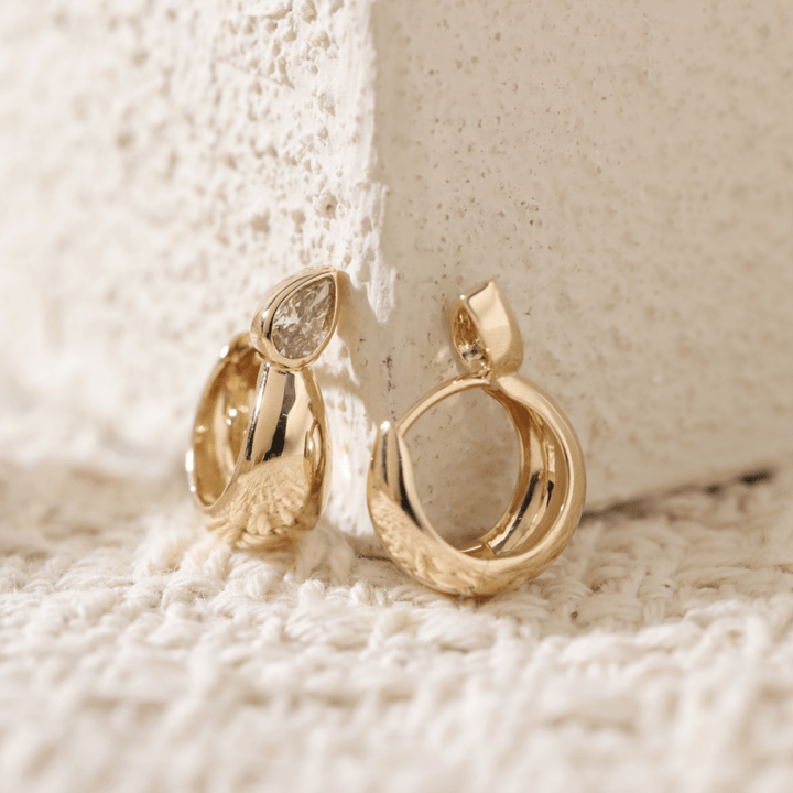 Pear Brown Diamond Bezel Huggie Earrings - FIORESE JEWELRY