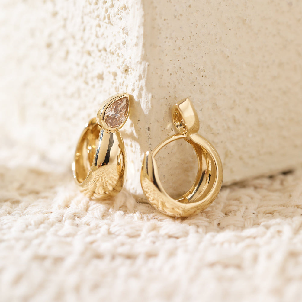 Pear Brown Diamond Bezel Huggie Earrings - FIORESE JEWELRY