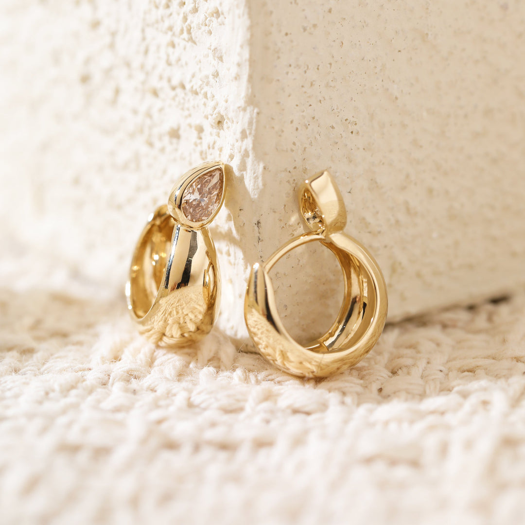 Pear Brown Diamond Bezel Huggie Earrings - FIORESE JEWELRY