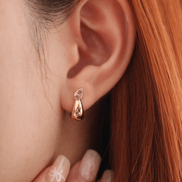 Pear Brown Diamond Bezel Huggie Earrings - FIORESE JEWELRY