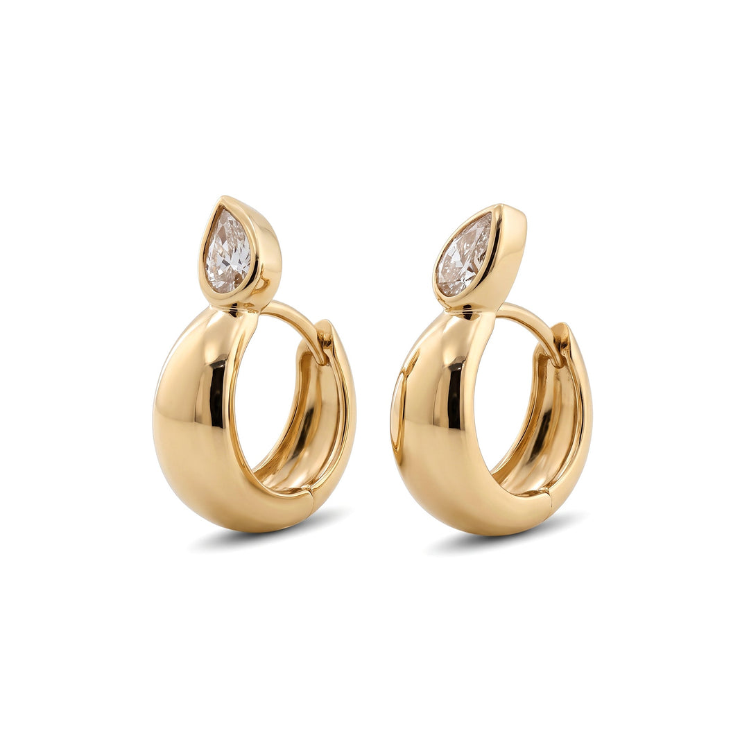 Pear Brown Diamond Bezel Huggie Earrings - FIORESE JEWELRY