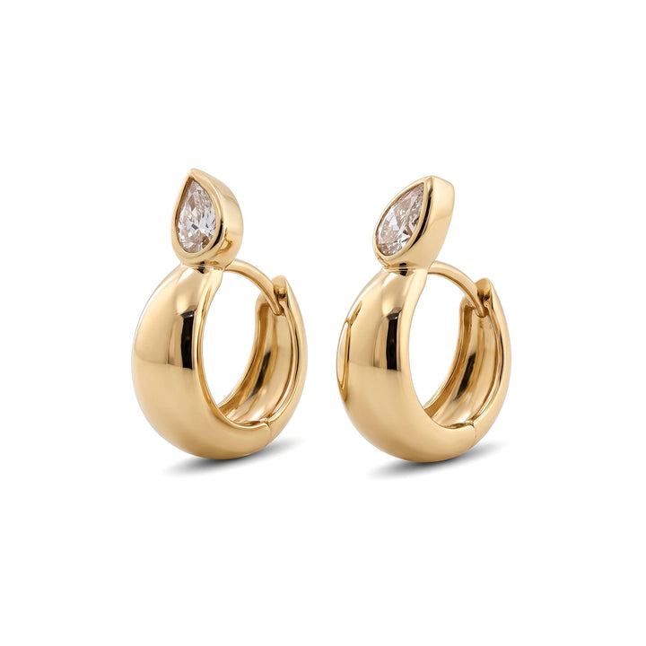 Pear Brown Diamond Bezel Huggie Earrings - FIORESE JEWELRY