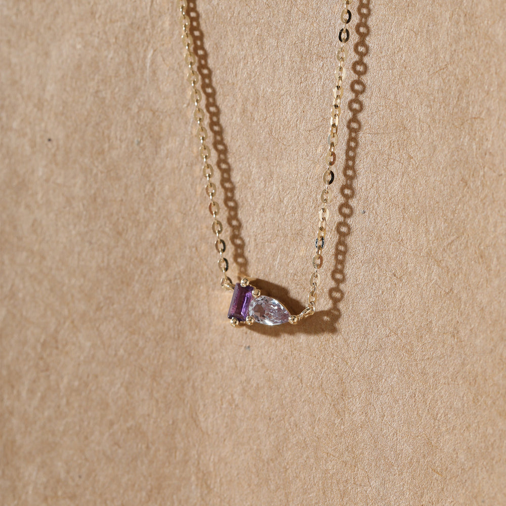 Pear-Cut Alexandrite & Baguette-Cut Natural Amethyst Toi et Moi Pendant Necklace - FIORESE JEWELRY