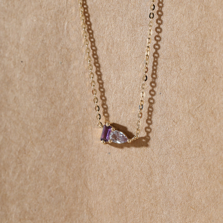 Pear-Cut Alexandrite &amp; Baguette-Cut Natural Amethyst Toi et Moi Pendant Necklace - FIORESE JEWELRY