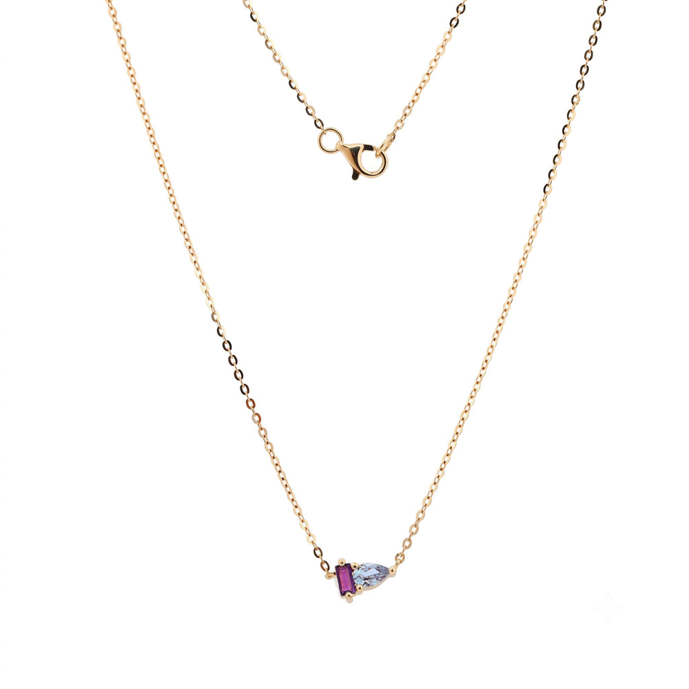 Pear-Cut Alexandrite & Baguette-Cut Natural Amethyst Toi et Moi Pendant Necklace - FIORESE JEWELRY