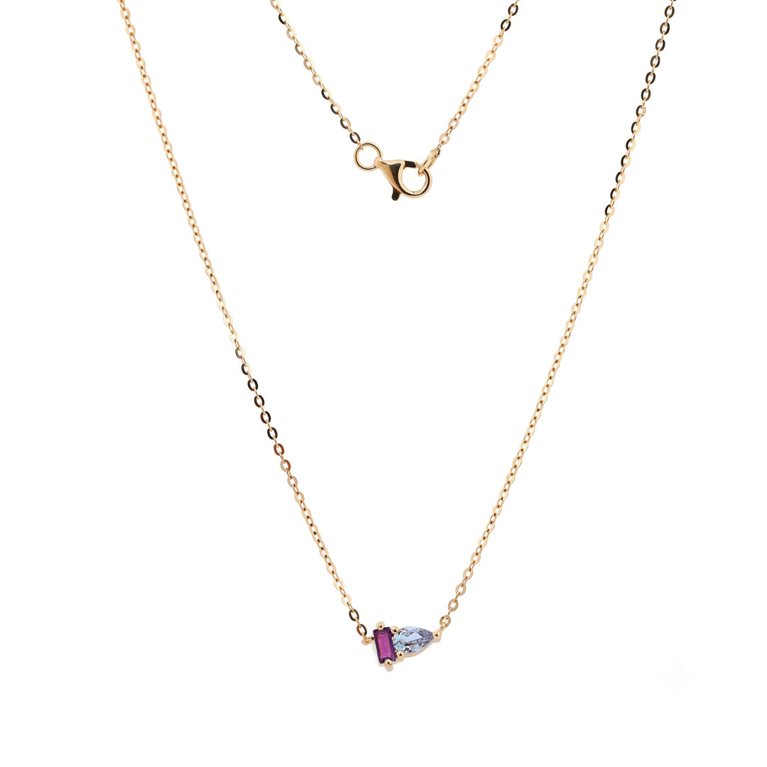 Pear-Cut Alexandrite &amp; Baguette-Cut Natural Amethyst Toi et Moi Pendant Necklace - FIORESE JEWELRY