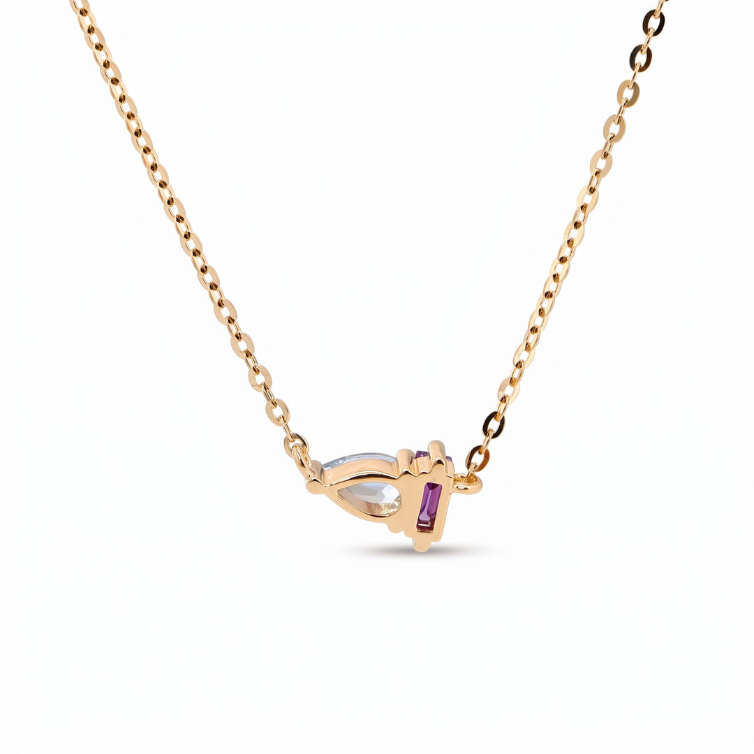 Pear-Cut Alexandrite &amp; Baguette-Cut Natural Amethyst Toi et Moi Pendant Necklace - FIORESE JEWELRY