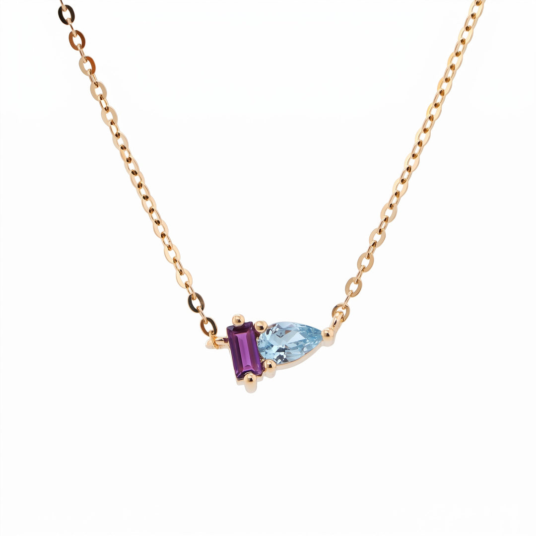 Pear-Cut Alexandrite & Baguette-Cut Natural Amethyst Toi et Moi Pendant Necklace - FIORESE JEWELRY