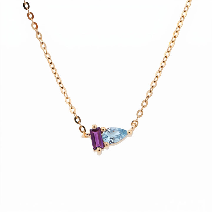 Pear-Cut Alexandrite &amp; Baguette-Cut Natural Amethyst Toi et Moi Pendant Necklace - FIORESE JEWELRY
