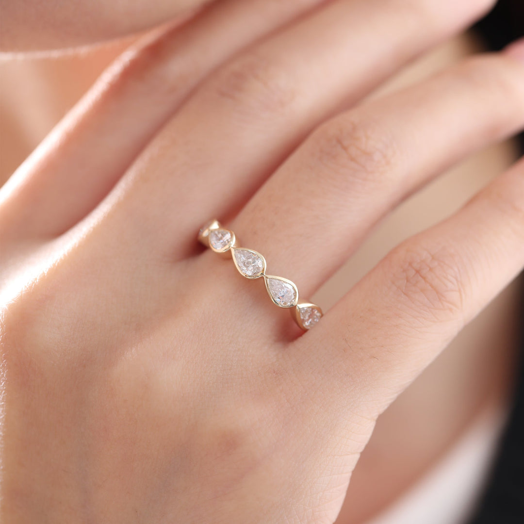 Pear-Cut Lab Diamond East-West Bezel Eternity Wedding Ring - FIORESE JEWELRY