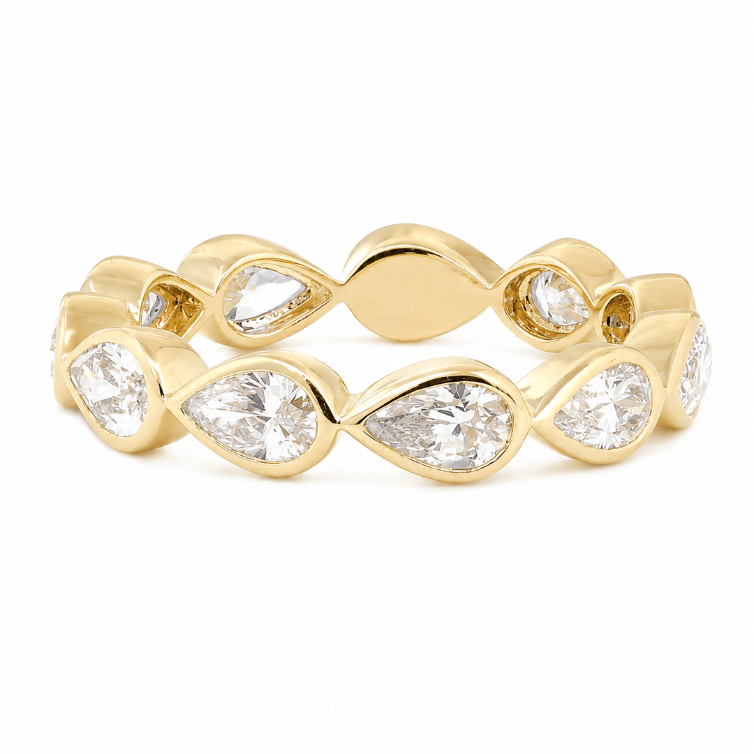 Pear-Cut Lab Diamond East-West Bezel Eternity Wedding Ring - FIORESE JEWELRY