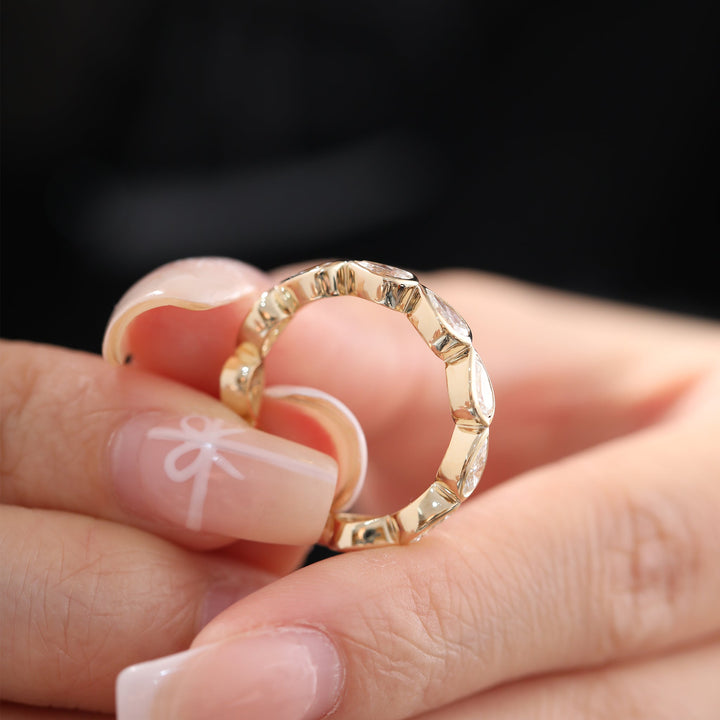 Pear-Cut Lab Diamond East-West Bezel Eternity Wedding Ring - FIORESE JEWELRY
