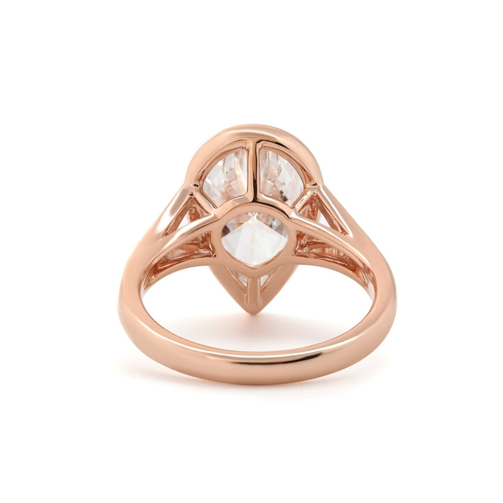Pear - Cut Lab Diamond Solitaire Ring with Bezel - Basket Setting and Split Band Design - FIORESE JEWELRY