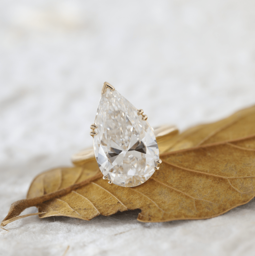 Pear-Cut Lab Diamond Solitaire Ring with Double-Claw Basket Setting - FIORESE JEWELRY